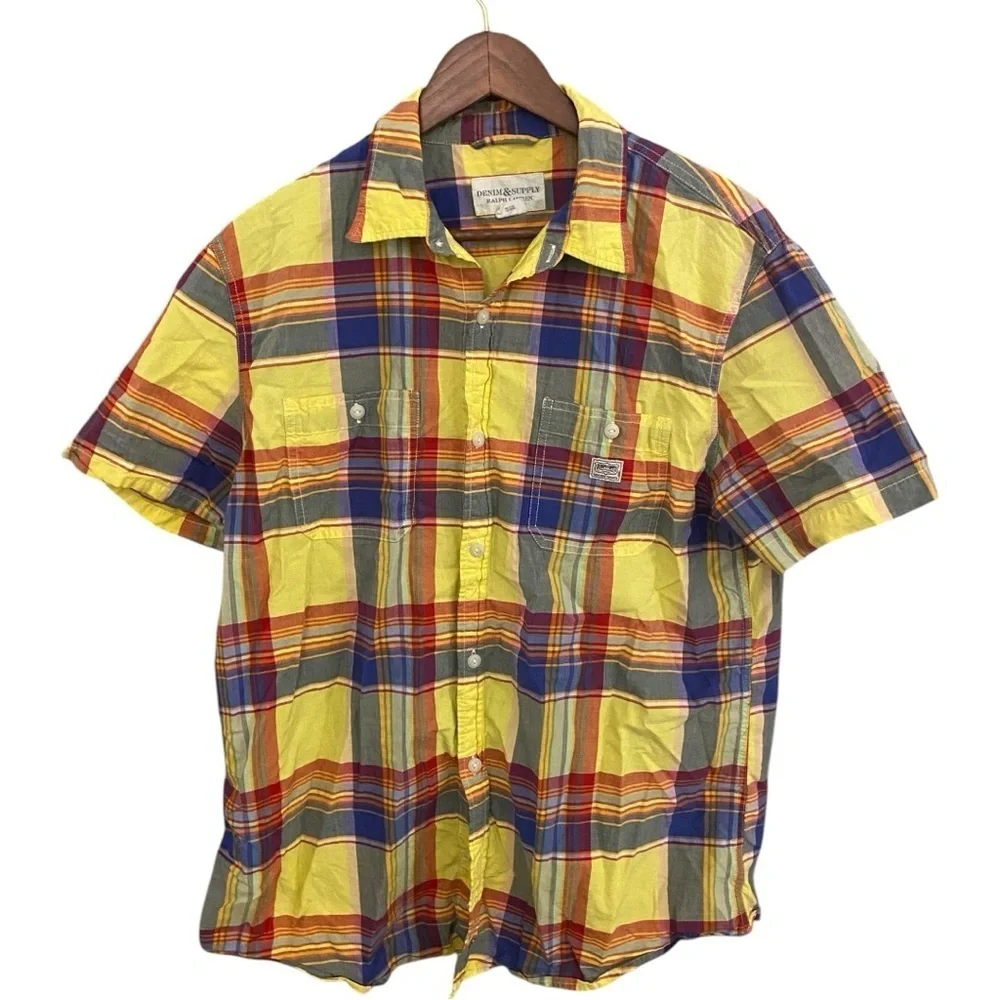 VTG RALPH LAUREN DENIM & SUPPLY Mens Madras Casual Button Down Shirt Size XLT